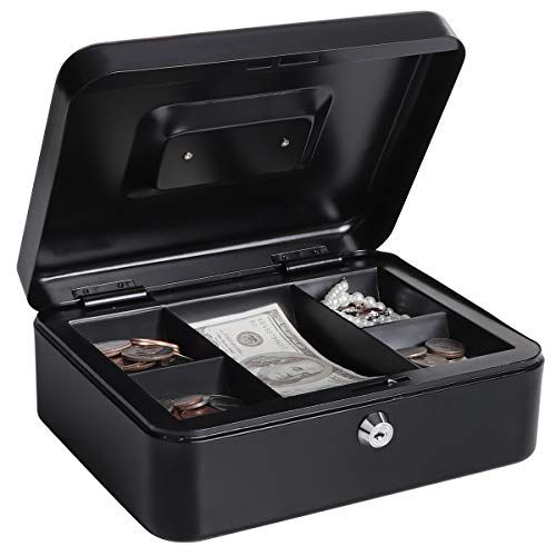 Lysmics 金庫 手提げ金庫 キーロック式 貯金箱 ミニ金庫 収納ボックス 家庭用 防犯 事務用品 (ブラック， M) 0