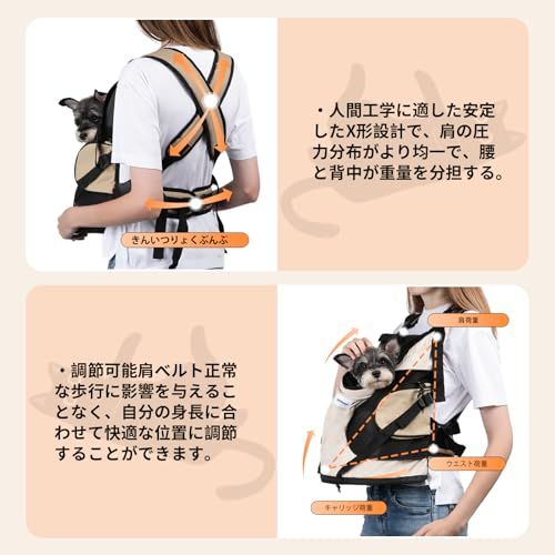 犬用 猫 キャリーバッグ 犬 抱っこ紐 前抱きペット リュック 犬 スリング 肩掛け 底板 長さ調節可能 呼吸頭 通気性 両手解放 防水ナイロン素材 快適 軽量 人間工学 持ち運びやすい ドライブ 旅行 通院 防災用 ポケット付き8.5キロまで対応 ベージ 1