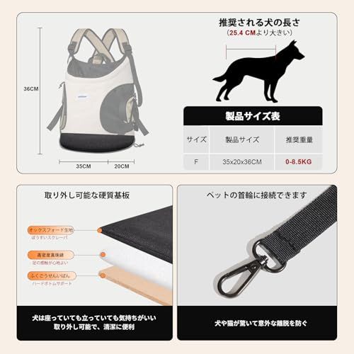 犬用 猫 キャリーバッグ 犬 抱っこ紐 前抱きペット リュック 犬 スリング 肩掛け 底板 長さ調節可能 呼吸頭 通気性 両手解放 防水ナイロン素材 快適 軽量 人間工学 持ち運びやすい ドライブ 旅行 通院 防災用 ポケット付き8.5キロまで対応 ベージ 1