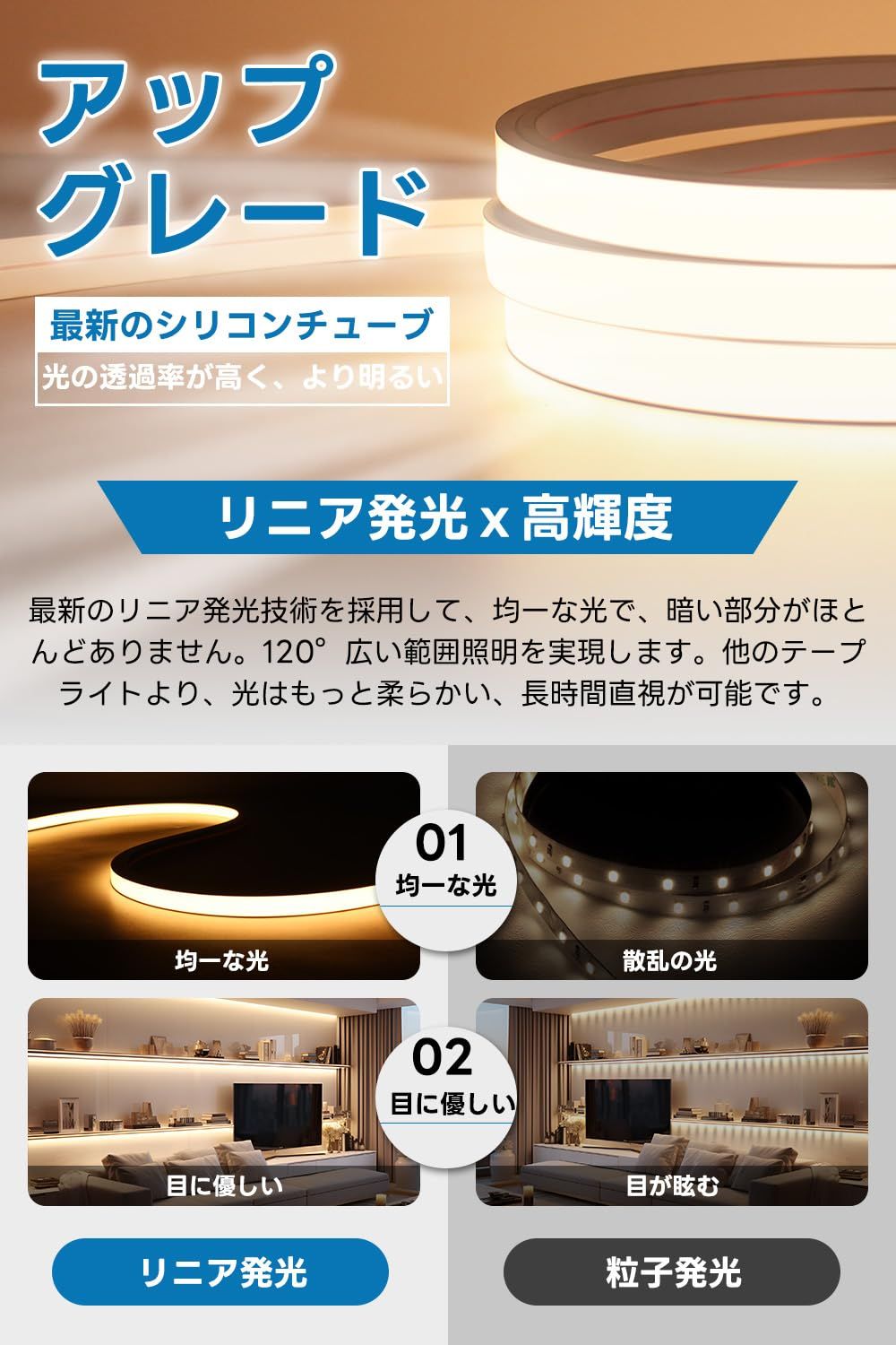 SPAHER LEDテープライト 高輝度 チューブライト 防水 リニア発光 シリコンチューブ 曲がりやすい 切断可能 取付け簡単 目に優しい 間接照明 DIY 飾り 100V【2025新開発】（昼白色 3メートル） 0
