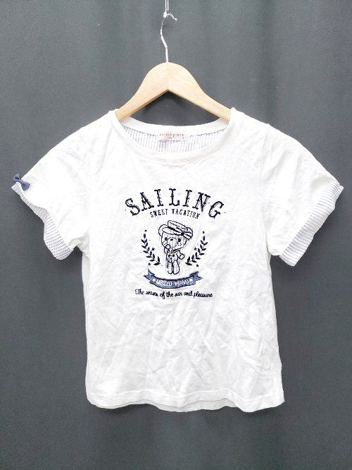 ◇ ⊂ mezzo piano メゾピアノ　Junior くま　キッズ 半袖 Tシャツ　カットソー サイズM ホワイト 女の子 P 【1409250018084】