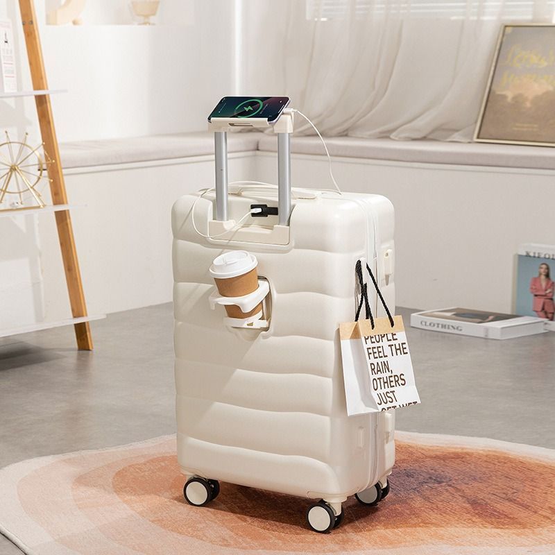 パステルカラーのスーツケース 20インチ 40L かわいい 人気 カップホルダー ホワイト ピンク ミントグリーン 多機能 男性用 女性用 SNS映え インスタ映え