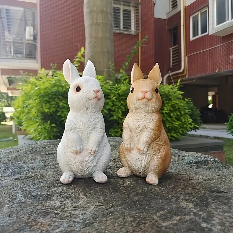 ウサギの置物セット 2匹の樹脂製 庭 園芸 インテリア ラビット かわいい アニマル 屋外装飾 ギフト バルコニー インスタ映え SNS映え
