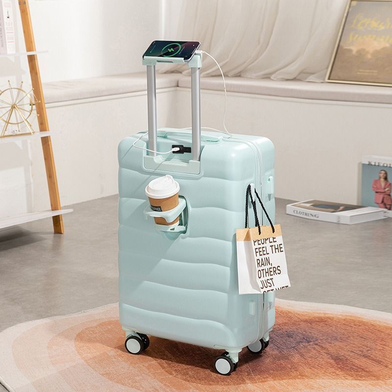 淡色スーツケース キャンディカラー 46L ポップ カップホルダー グリーン ピンク ミントグリーン 多機能 男性用 女性用 SNS映え インスタ映え