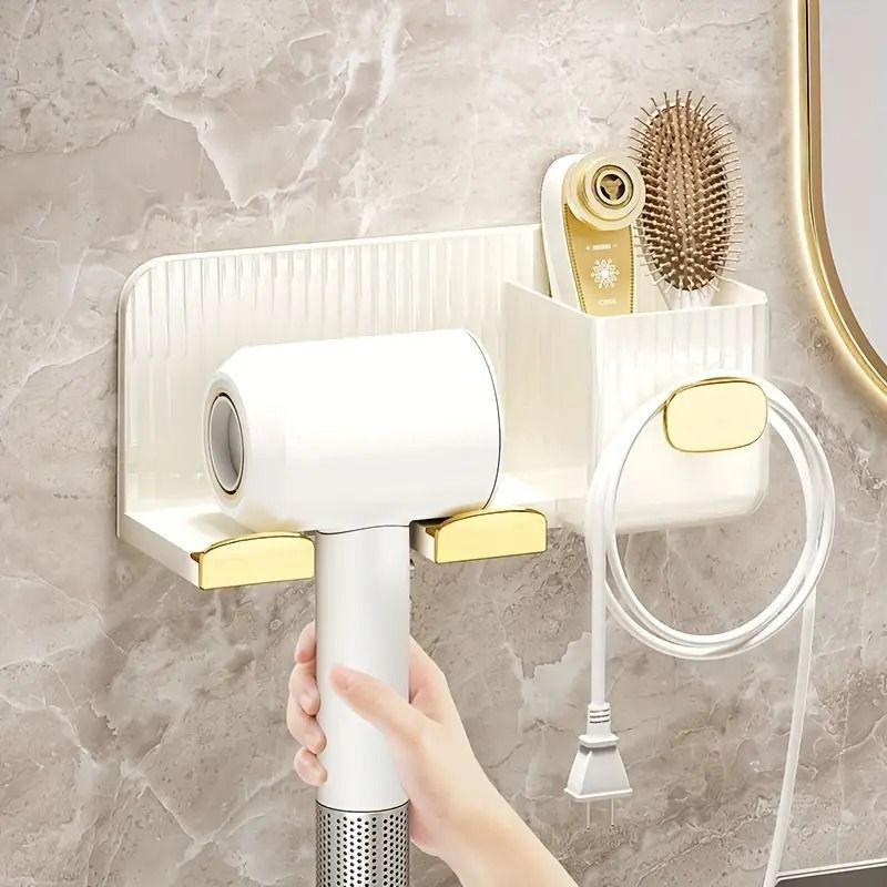 ヘアドライヤースタンド 多機能 バスルーム収納 ホワイト シルバー 壁に取り付け お風呂場 バスルーム モダン お洒落 人気 韓国 SNS映え インスタ映え