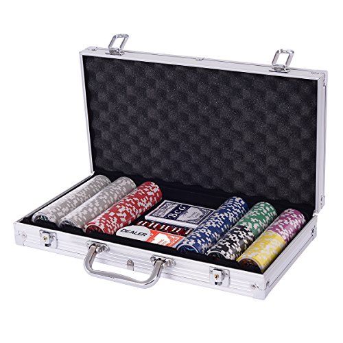 COSTWAY ポーカーセット 数字入り 300枚チップ ポーカーチップ カジノチップ テーブルゲーム カジノセット シルバーケース 0