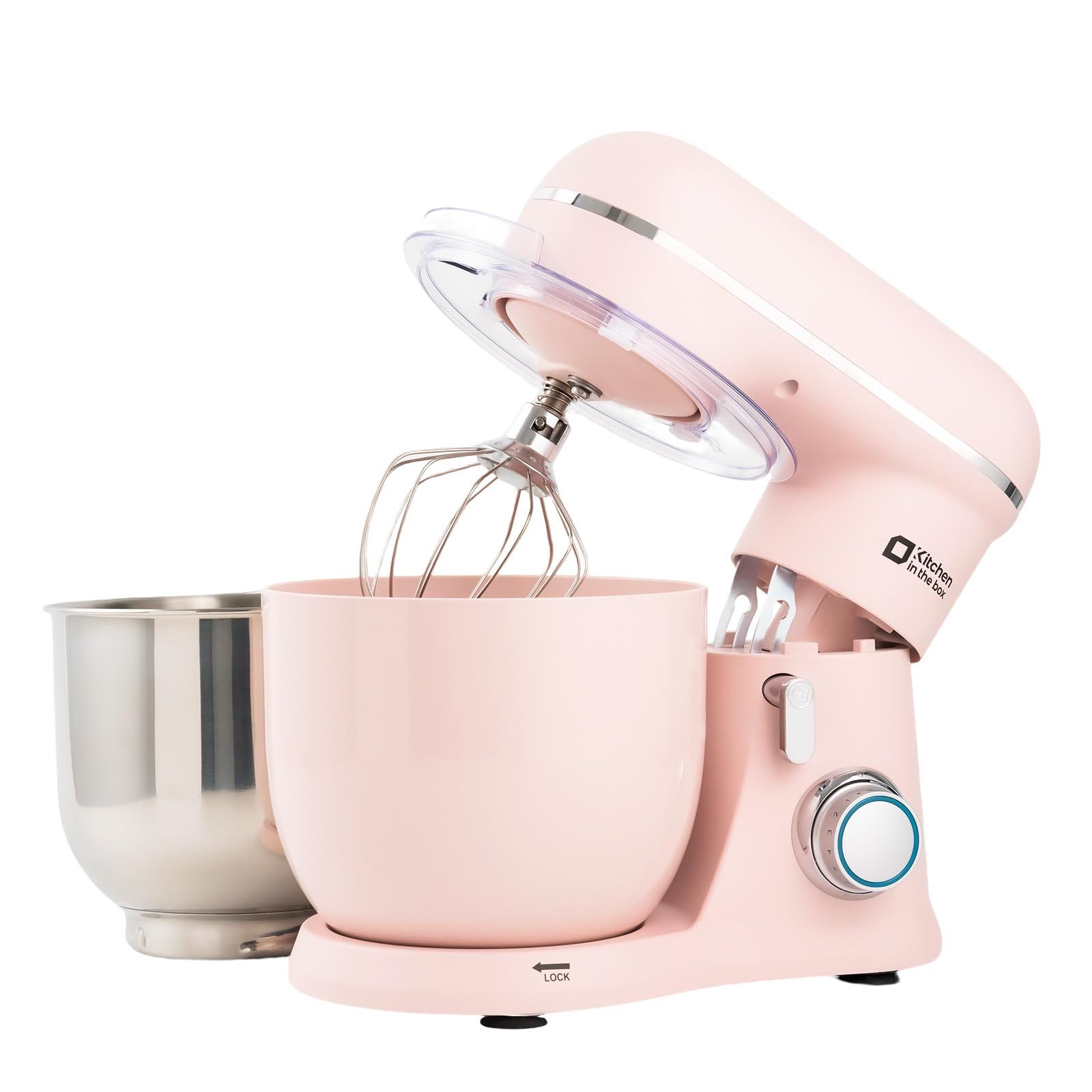 Kitchen in the box スタンドミキサー 3.5L＋3.5Lダブルボウル 大容量 卓上ミキサー 10段階スピード調節 3種類アタッチメント付き 家庭用 業務用 こねる／混ぜる／泡立てる ピンク 0