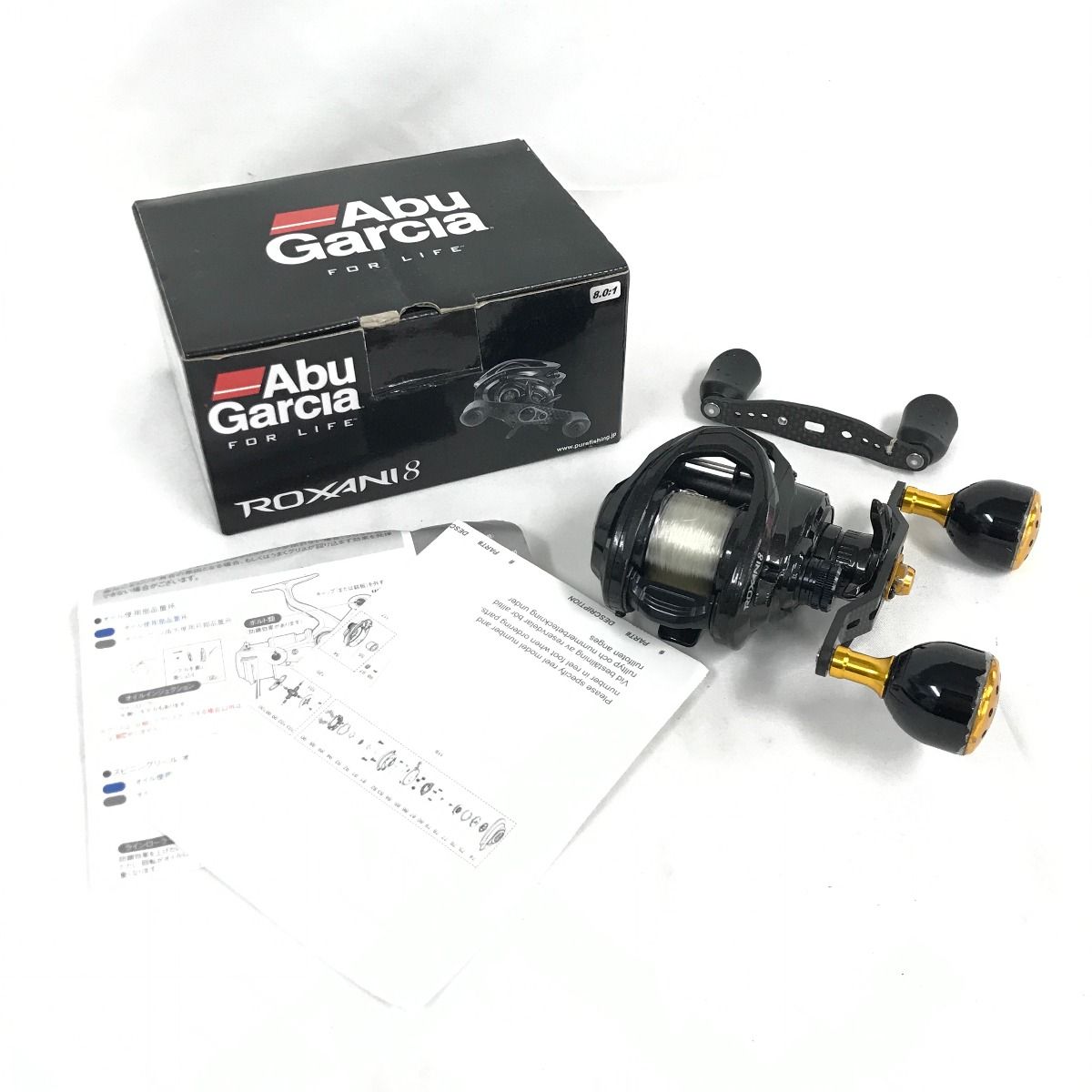 Abu Garcia アブガルシア ベイトリール ロキサーニ8 箱、ハンドル付 