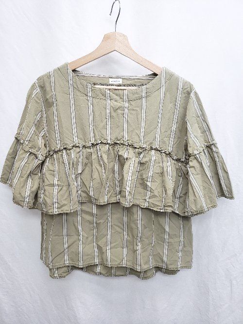 ◇ ⊂ MINERAL ミネラル フリル 半袖 ブラウス カットソー サイズF ベージュ系 レディース P 【1409250037214】