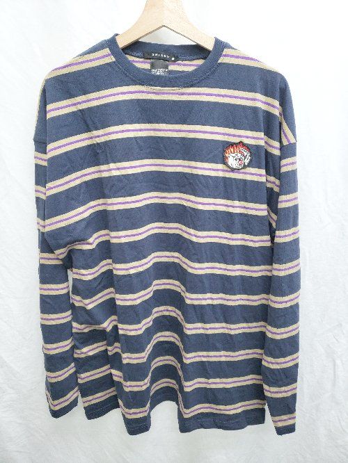 ◇ Θ SIDEWAY STANCE サイドウェイスタンス ボーダー ゆったり 長袖 Tシャツ サイズM ネイビー ベージュ レディース P 【1409250037153】