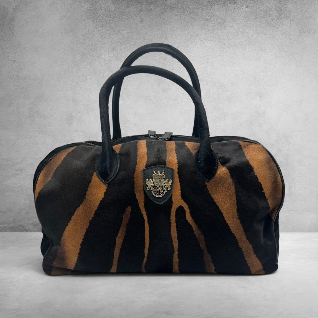VERNICE ハラコ ボストンバッグ ゼブラ柄 アニマル柄 archive vintage y2k grunge mode haircalf leather bag zebra boston bag animal pattern italy 2853