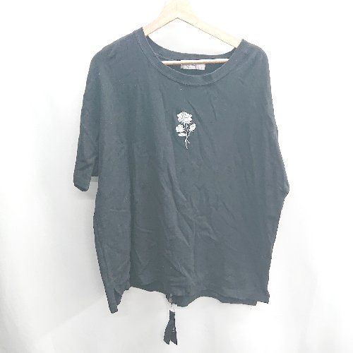 ◇ ⊂ ADRER 刺繍 バックジップ 半袖 Tシャツ サイズS ブラック レディース E 【1410100004027】
