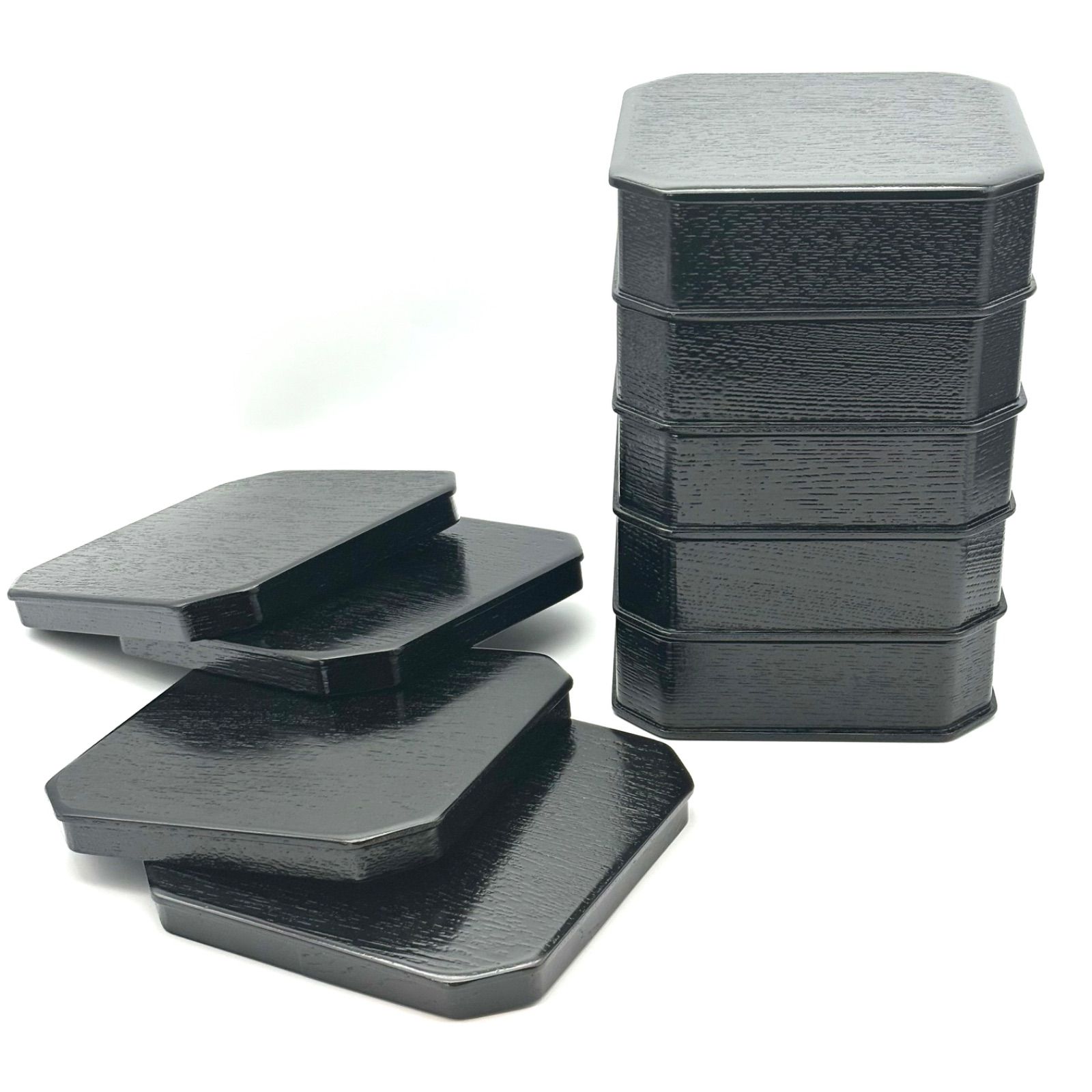 【縁高重】掻合塗 隅切重 5客 / 未使用品 茶道具 菓子器 懐石弁当 木製漆器 重箱 弁当箱 隅切り重 柿合塗