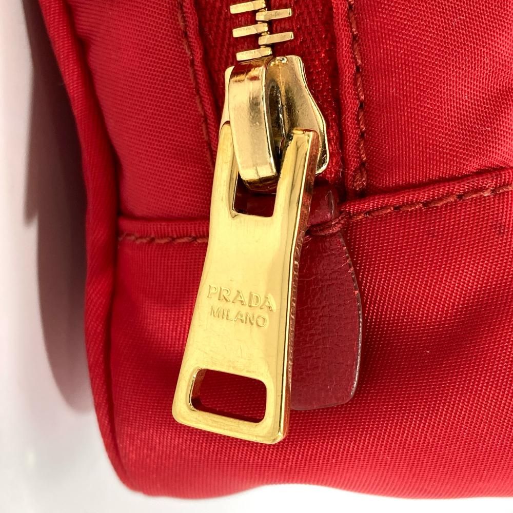 プラダ PRADA リボン ミニ ショルダーバッグ ナイロン レッド ゴールド 