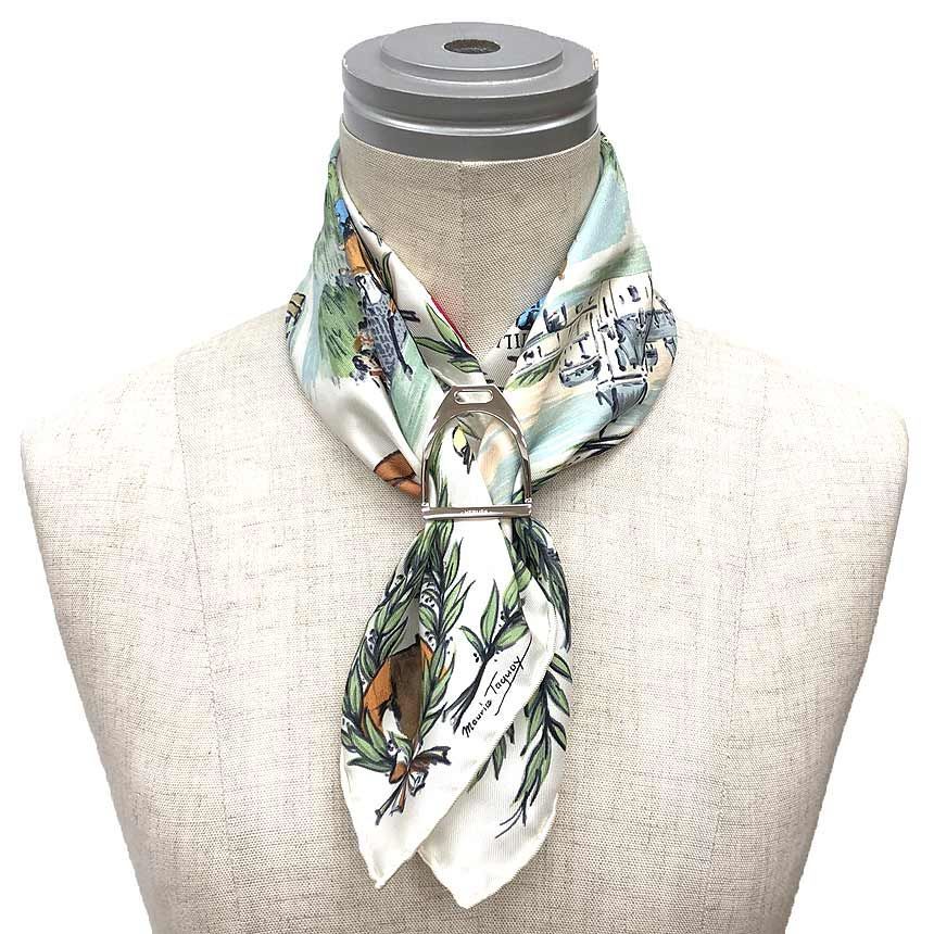 希少 HERMES エルメス スカーフ カレ45 CHANTILLY 競馬場 白 新品同様