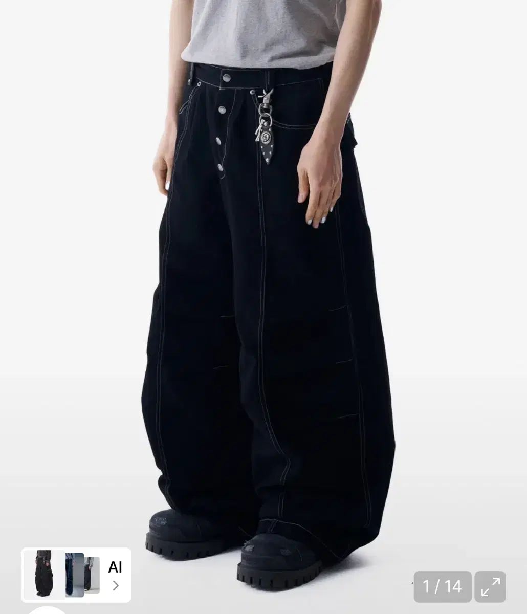 アカン Knee Pin-tuck Studded Cotton Pants
