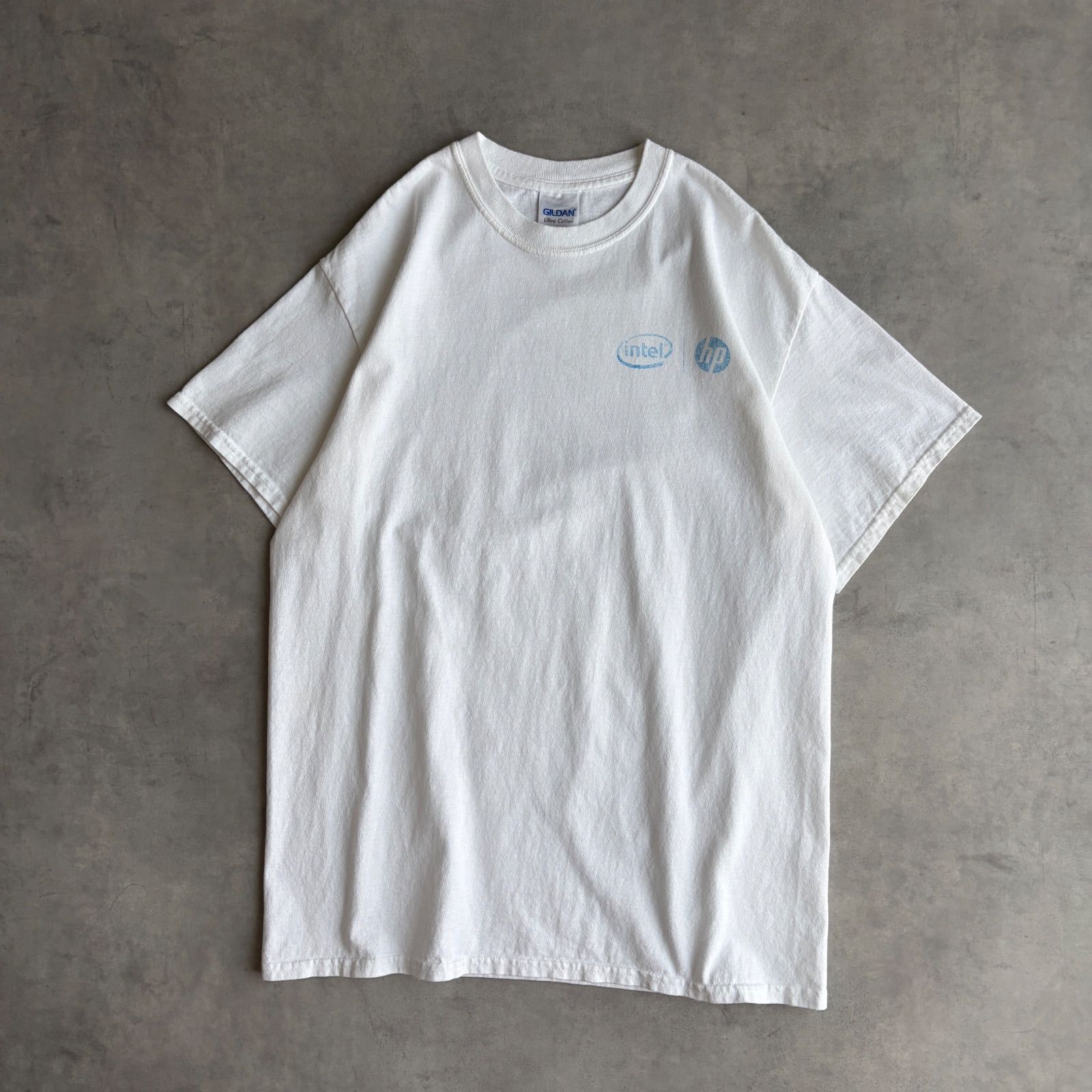 00s〜/GILDAN/半袖Tシャツ/企業ロゴプリント/ワンポイント/intel/hp/IT系/PCメーカー/ホワイト/jmaple
