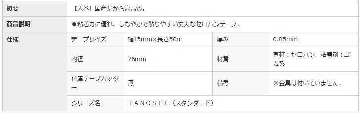Tanosee　セロテープ　15ｍｍ×50ｍ　200巻（10巻入×20Ｐ）　国産　TGK-CL1550