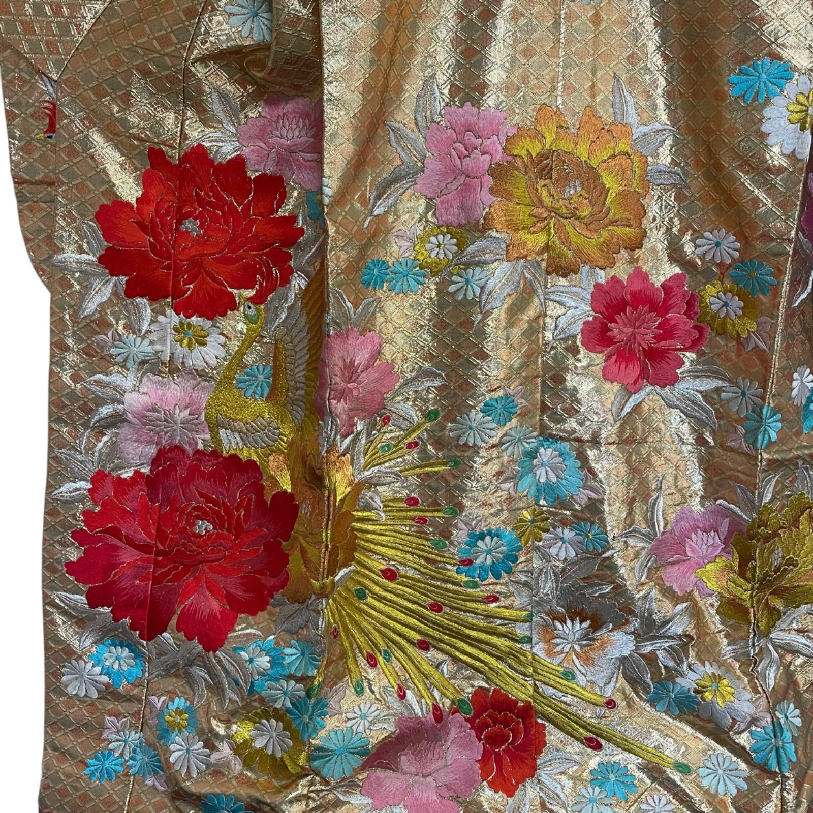 J807 美品 色打掛 総刺繍 蘇州刺繍 寿光織 鳳凰 牡丹 正絹 和装 和服
