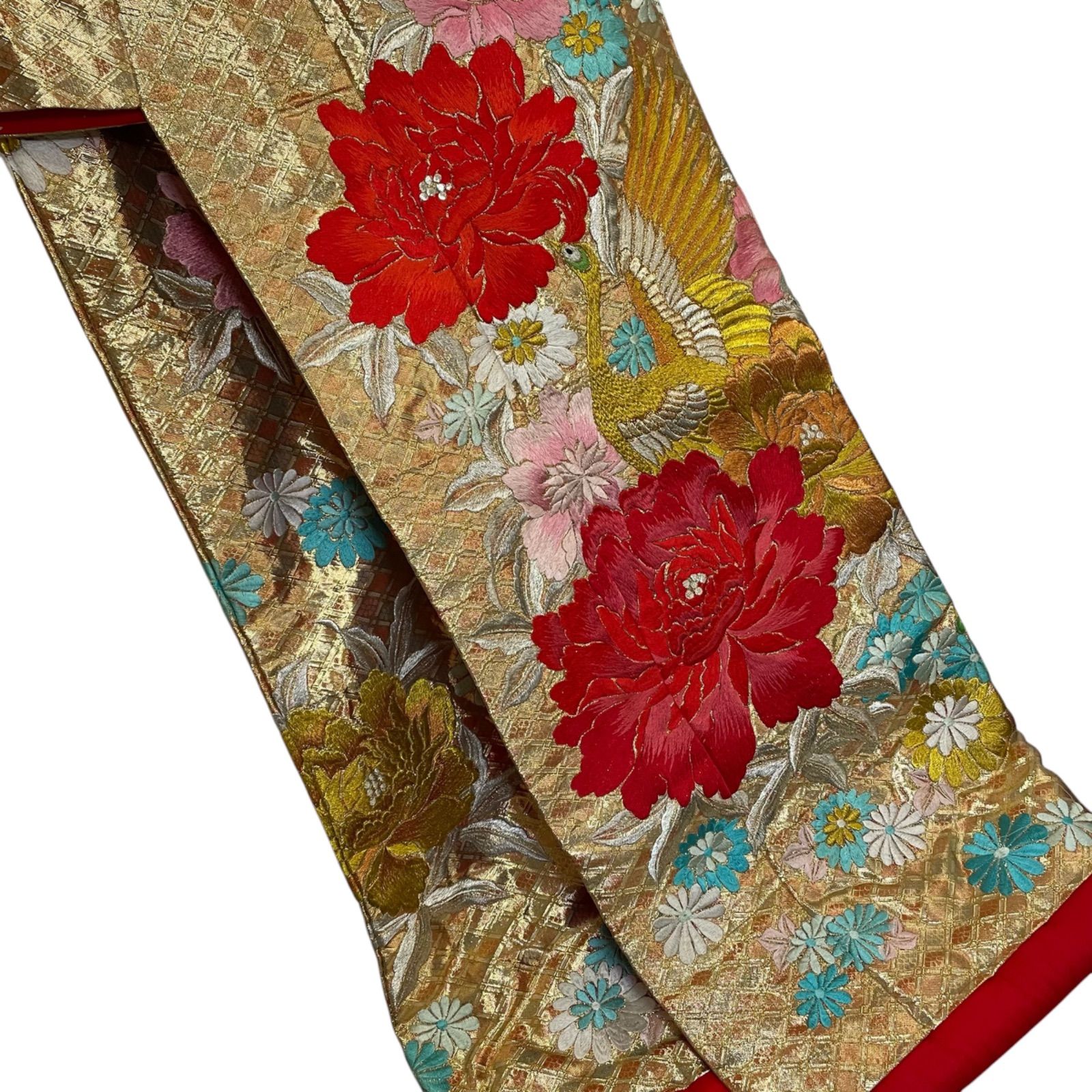 J807 美品 色打掛 総刺繍 蘇州刺繍 寿光織 鳳凰 牡丹 正絹 和装 和服