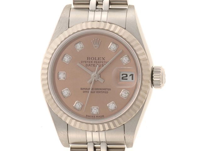 ROLEX　ロレックス　デイトジャスト　79174G　F番　ステンレス/ホワイトゴールド　自動巻き　ピンク文字盤/10Pダイヤ　レディース時計　2146000450914【中古】【207】