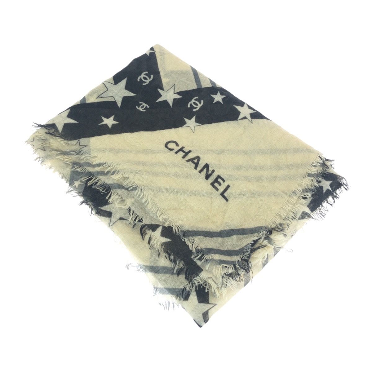 美品 CHANEL シャネル ココマーク オフホワイト ブラック カシミヤ