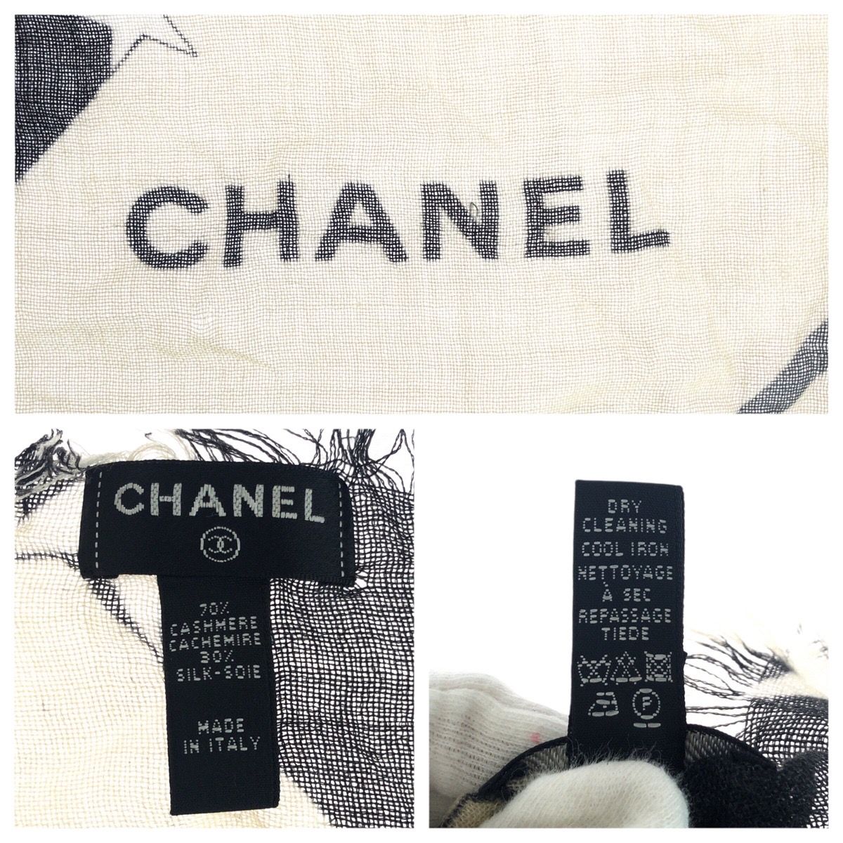 美品 CHANEL シャネル ココマーク オフホワイト ブラック カシミヤ