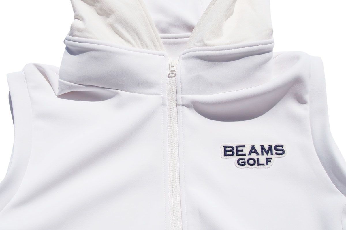 ビームスゴルフ　ダンボール フルジップ ストレッチ　パーカー　L 白　異素材 ビームスゴルフ Beams Golf 中古 フルジップ フーディ ダンボール