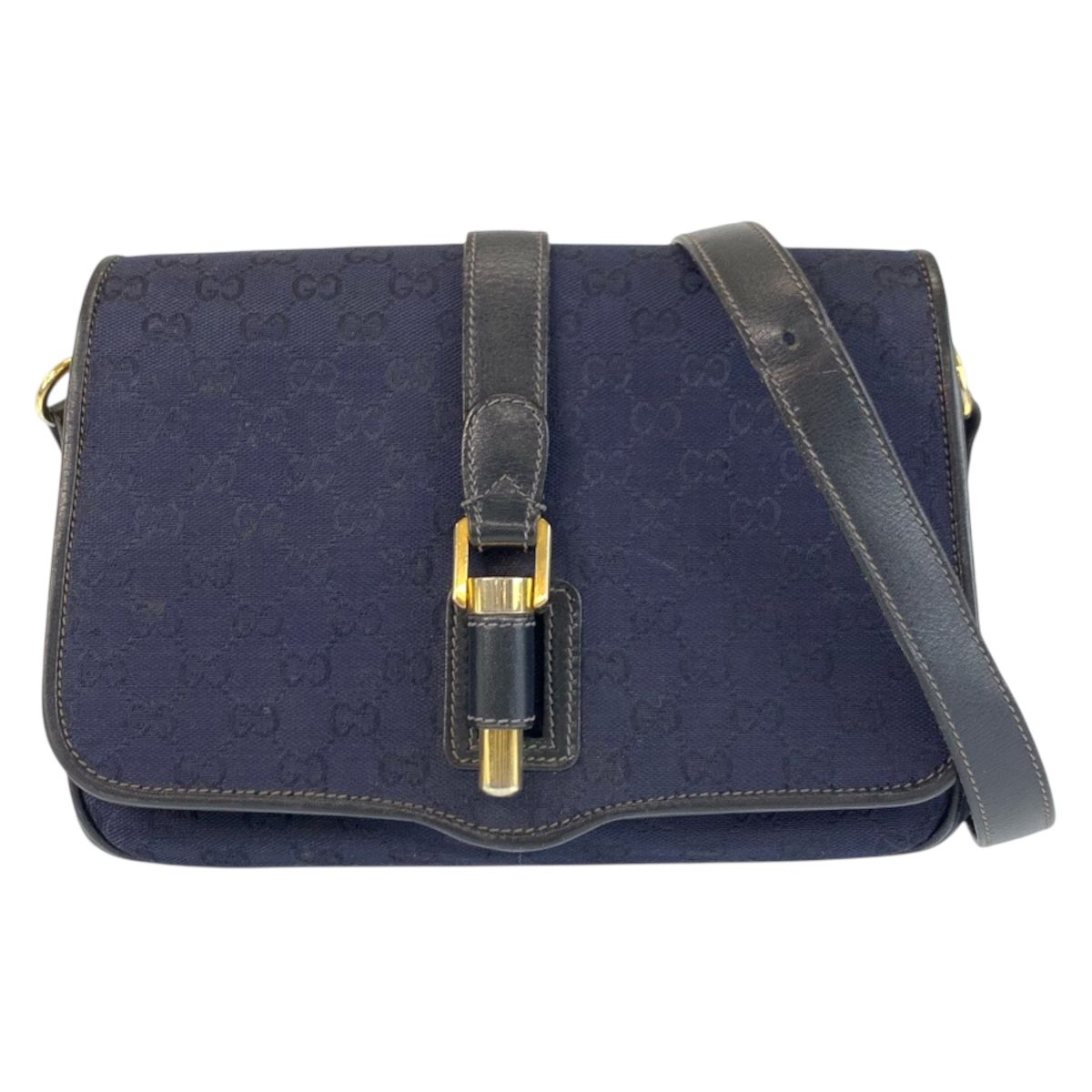 GUCCI グッチ ヴィンテージ ネイビー ゴールド金具 GGキャンバス 