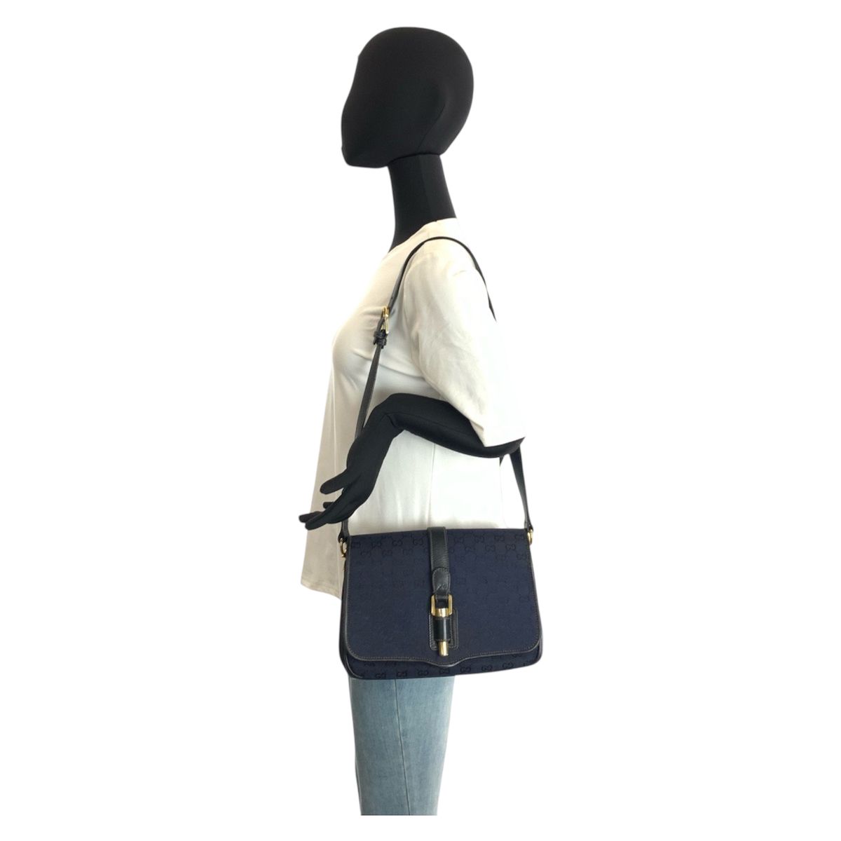 GUCCI グッチ ヴィンテージ ネイビー ゴールド金具 GGキャンバス 