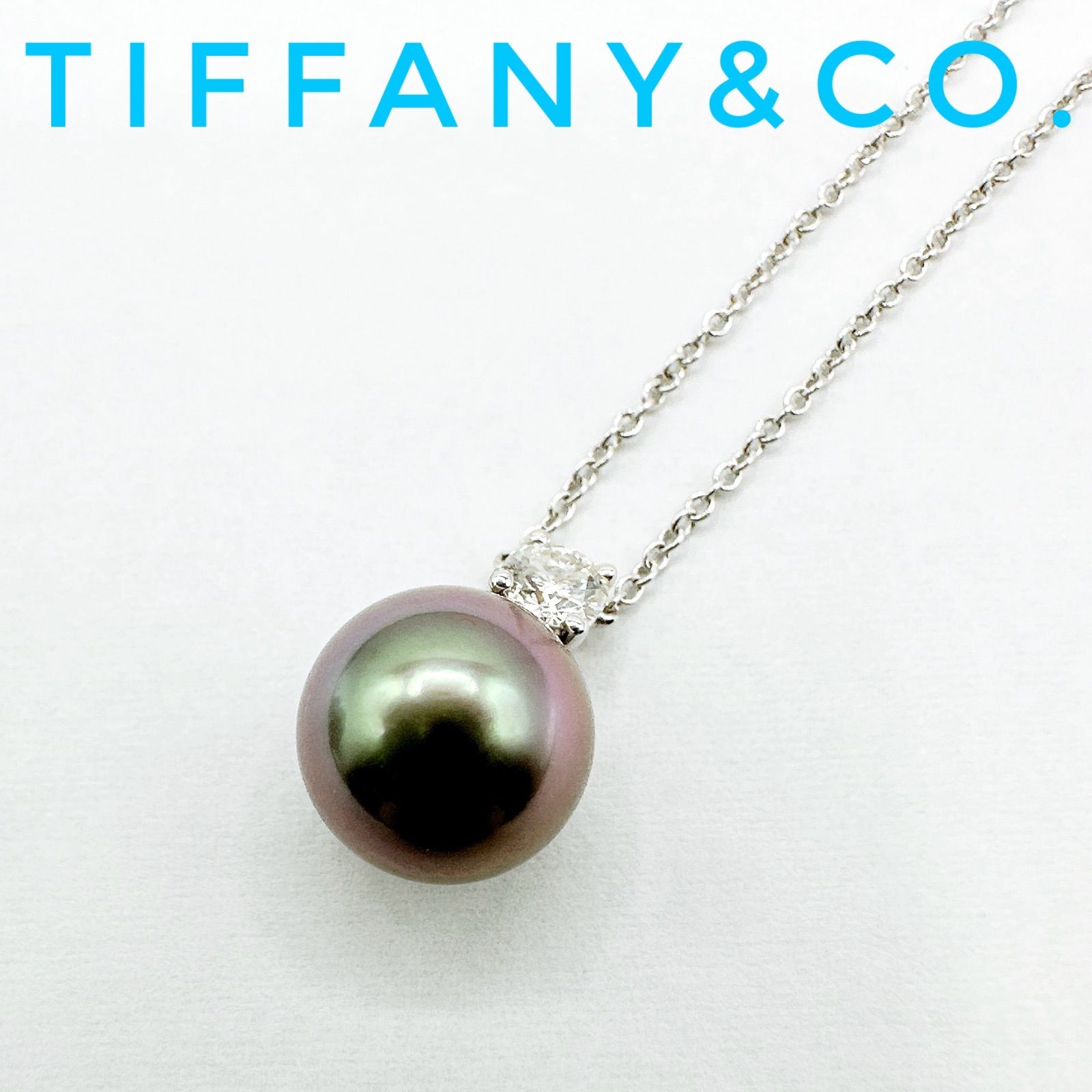 美品?Tiffany＆Co. パール ダイヤモンド ホワイトゴールド ネックレス 約41㎝ Y
