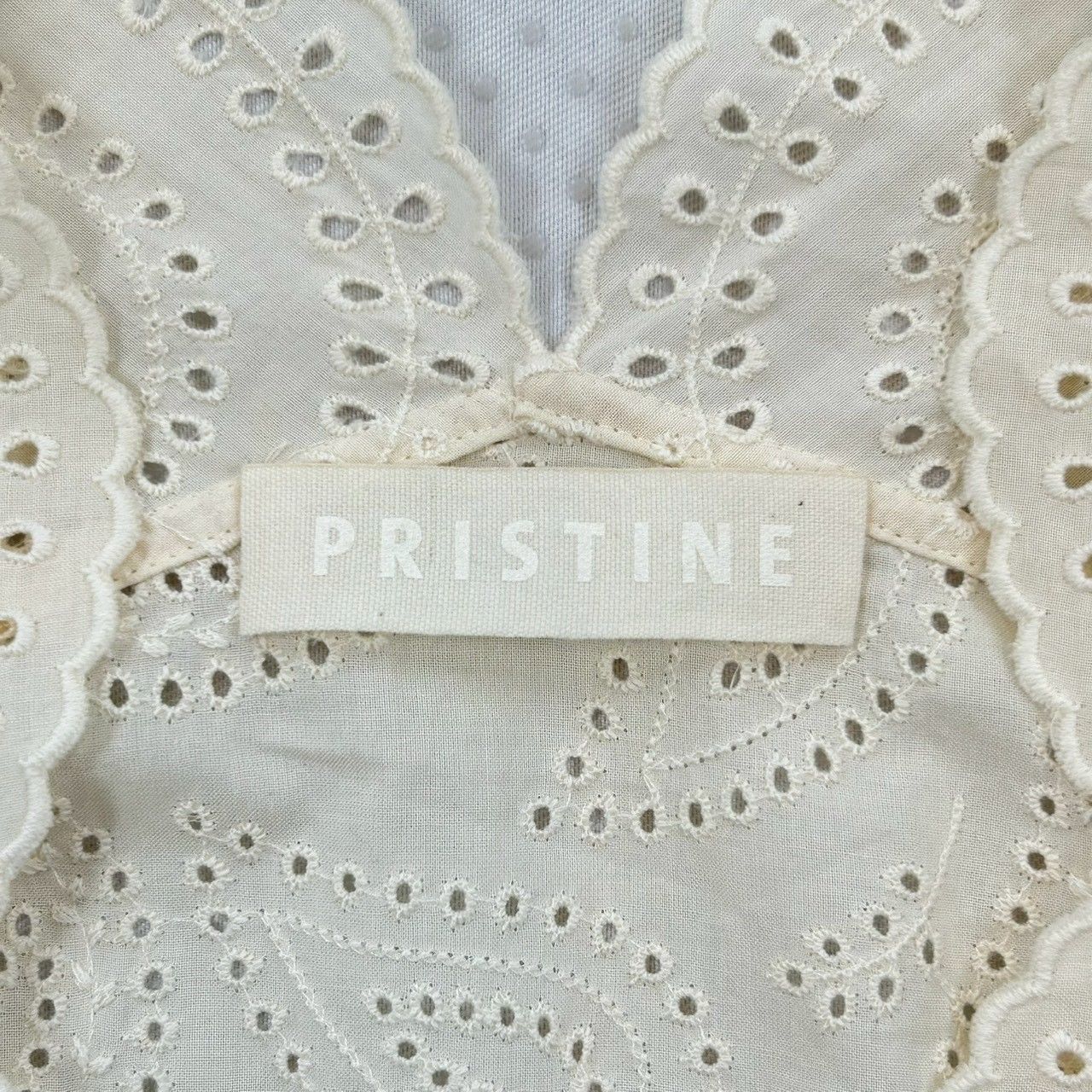 【美品】レース編みVネックカーディガン　プリスティン　オーガニックコットン PRISTINE プリスティン レースカーディガン オーガニックコットン