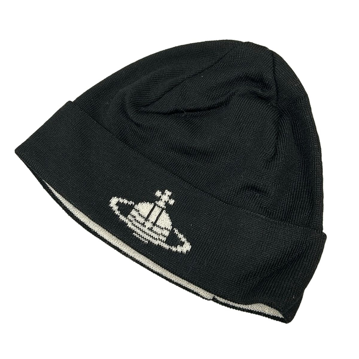 VivienneWestwood ACCESSORIES(ヴィヴィアンウエストウッドアクセサリーズ) ニット帽 - 黒×白 ウール