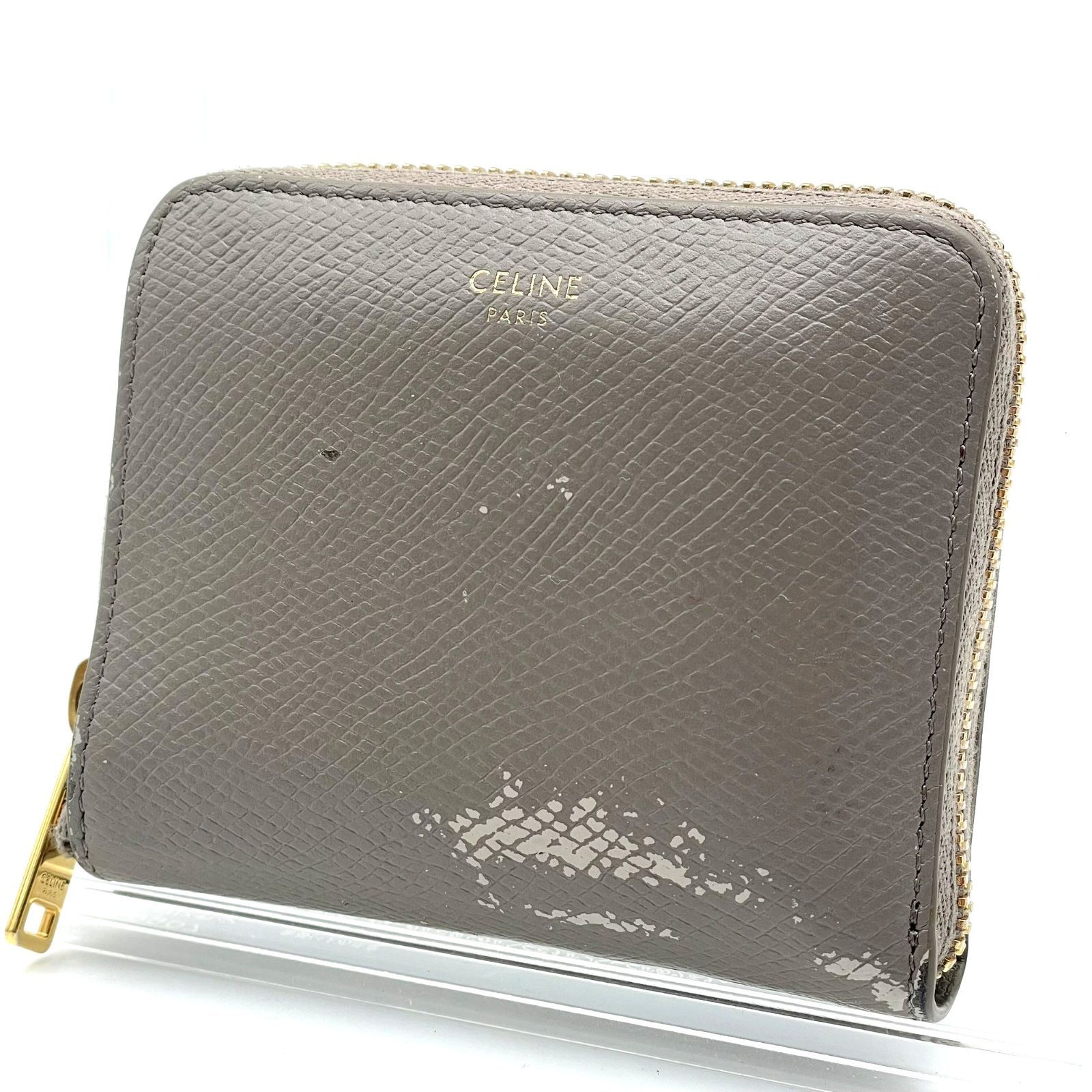 【極美品】CELINE ラウンドジップコンパクトウォレット　二つ折り　グレージュ セリーヌ CELINE 二つ折り財布 ラウンドファスナー コンパクト