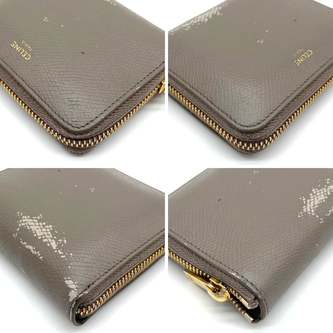 【極美品】CELINE ラウンドジップコンパクトウォレット　二つ折り　グレージュ セリーヌ CELINE 二つ折り財布 ラウンドファスナー コンパクト