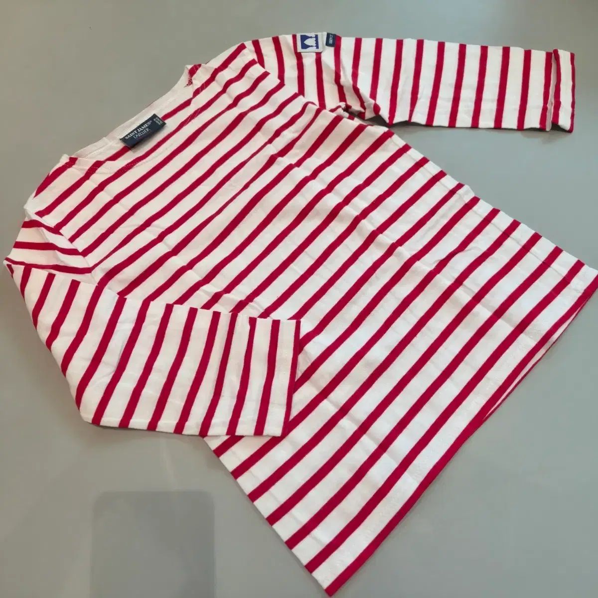 SAINT JAMES (セントジェームス) 몽생미쒤 限定 レッド ストライプ 7分袖 Tシャツ 10y