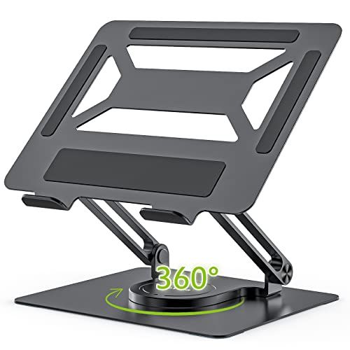 BoYata ノートパソコンスタンド 360回転式 PC/タブレットスタンド 教卓スタンド 角度/高さ無段階調節 人間工学設計 放熱対策 滑り止め 姿勢改善 腰痛/猫背解消 17インチまでのノートPCやタブレットに対応 プレゼン テレワーク 在宅ワーク (ブラ