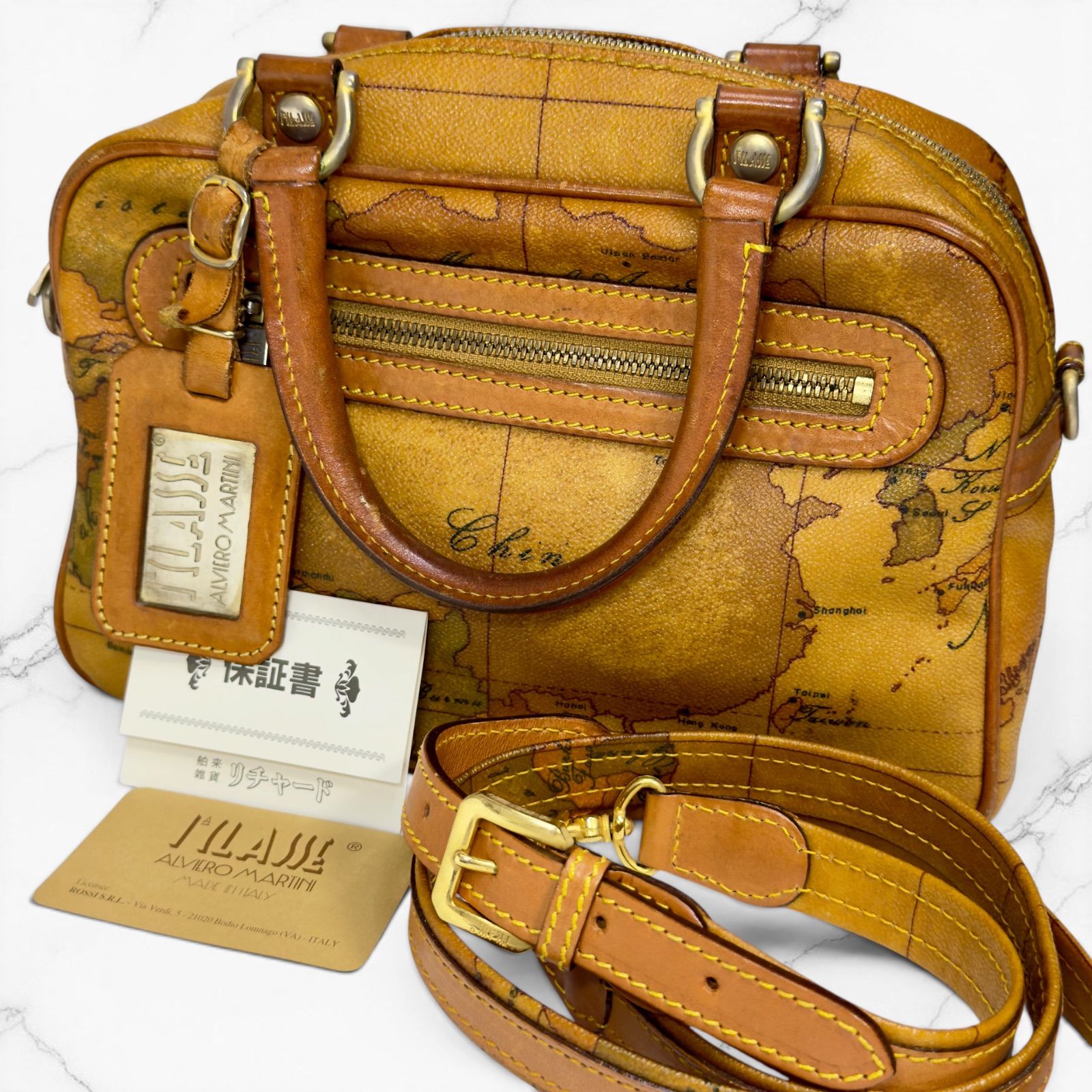 新品未使用 ALVIERO MARTINI 地図柄 ボディバッグ プリマクラッセ PRIMA CLASSE プリマクラッセ ミニボストンバッグ ハンドバッグ