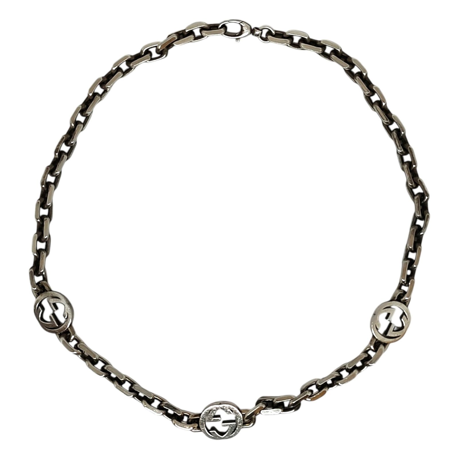 グッチ　ネックレス　チェーンネックレス ag925 GUCCI グッチ インターロッキング チェーン ネックレス Ag925 F