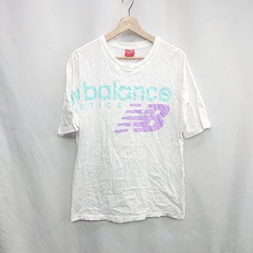 ◇ ⊂ NEW BALANCE ニューバランス ロゴプリント 半袖 Ｔシャツ サイズS ホワイト ブルー パープル系 メンズ E 【1502180012372】