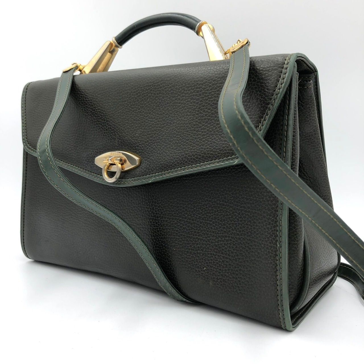 BALLY バリー【美品】2WAY レザー ダレスバッグ ショルダーバッグ BALLY バリー レザー 2way ハンドバッグ ショルダーバッグ モス
