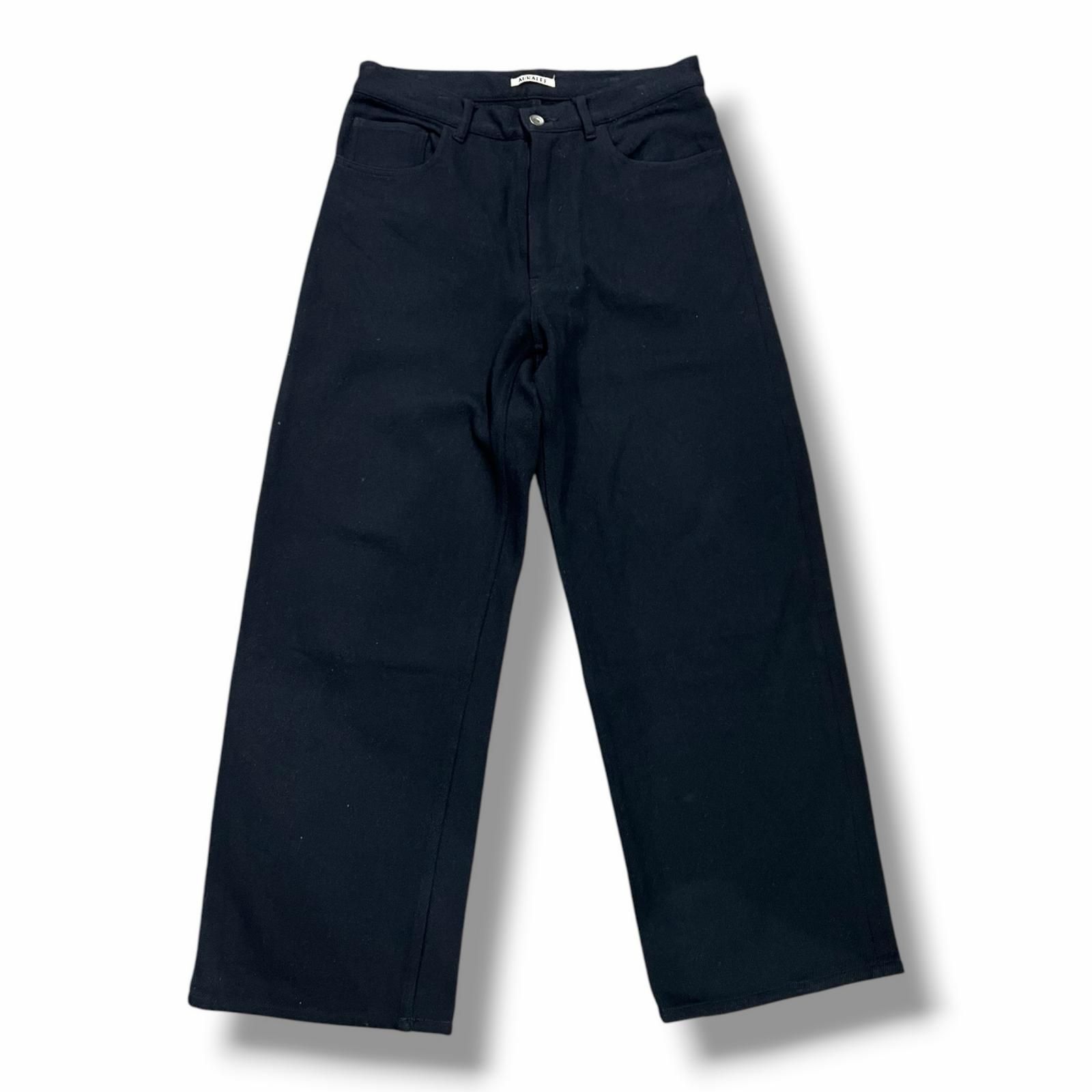 オーラリー SILK NEP DENIM 5P WIDE PANTS 黒