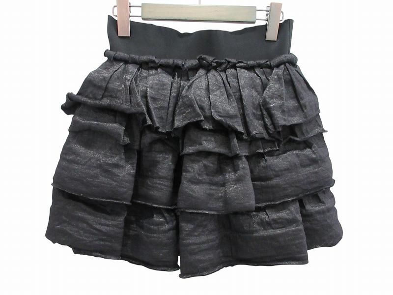ランバン LANVIN ミニスカート フリル ストレッチ ブラック 34サイズ レディース