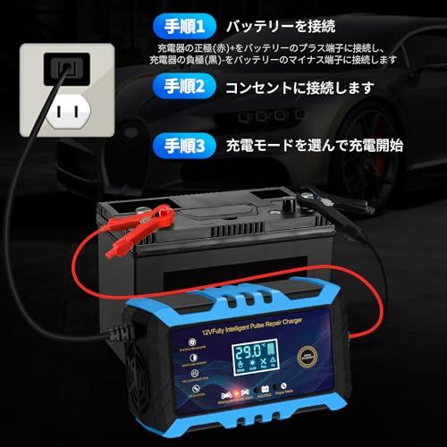 パルスバッテリー充電器　12V 24V 400w バッテリーチャージャー ② 12Vバッテリー充電器 全自動バッテリーチャージャー パルス充電器