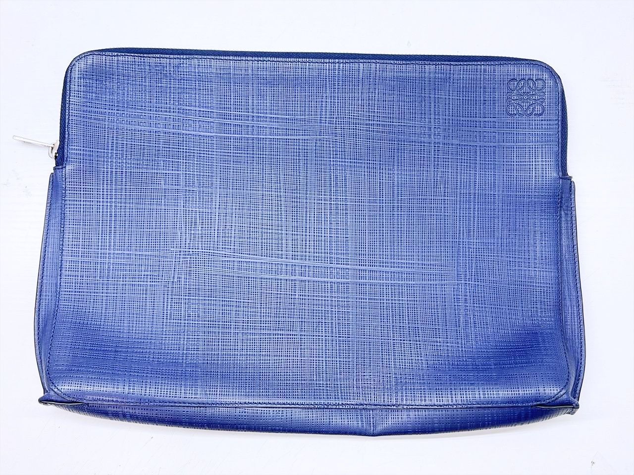 良好品　LOEWE　ロエベ　アナグラム　リネン　クラッチバッグ　セカンドバッグ　ネイビー