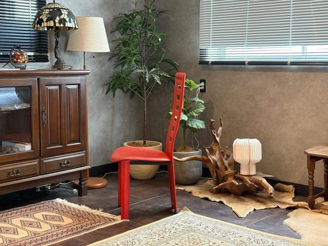 イタリア レザー ハイバックチェア レッド モダン インテリア家具 IZ