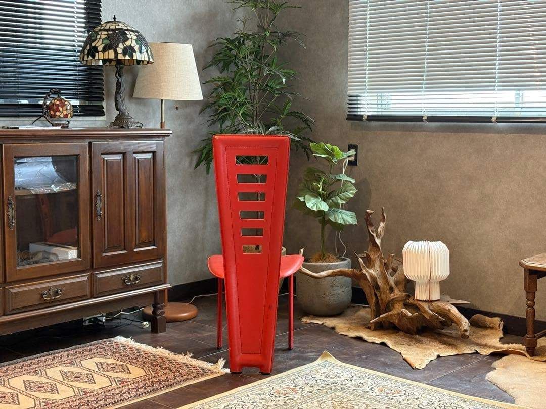 イタリア　レザー　ハイバックチェア　レッド　モダン　インテリア家具　IZ イタリア レザー ハイバックチェア レッド モダン インテリア家具 IZ