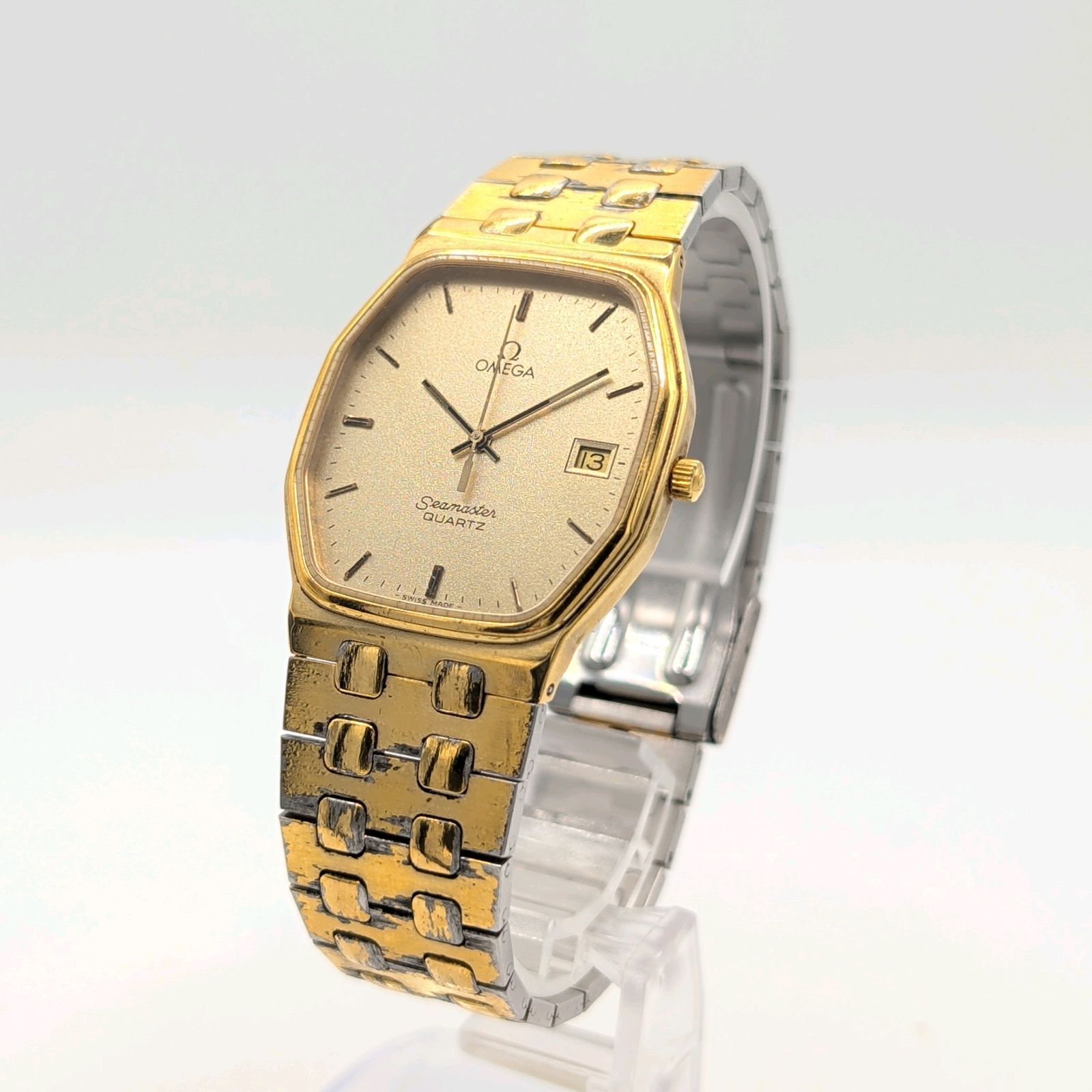 OMEGA Seamaster Watch Quartz Ladies Square Gold Gold dial Date Y2K 