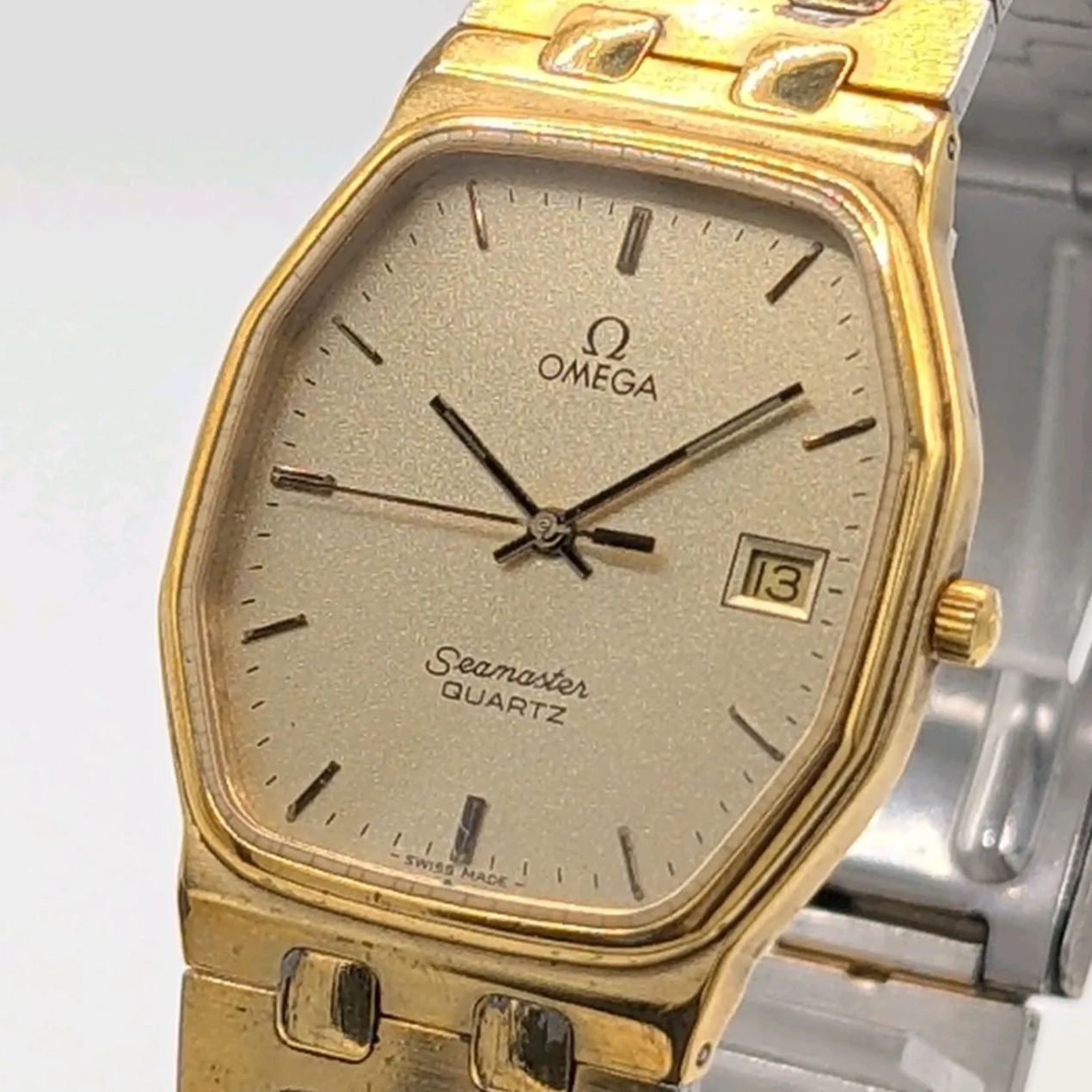 OMEGA Seamaster Watch Quartz Ladies Square Gold Gold dial Date Y2K 