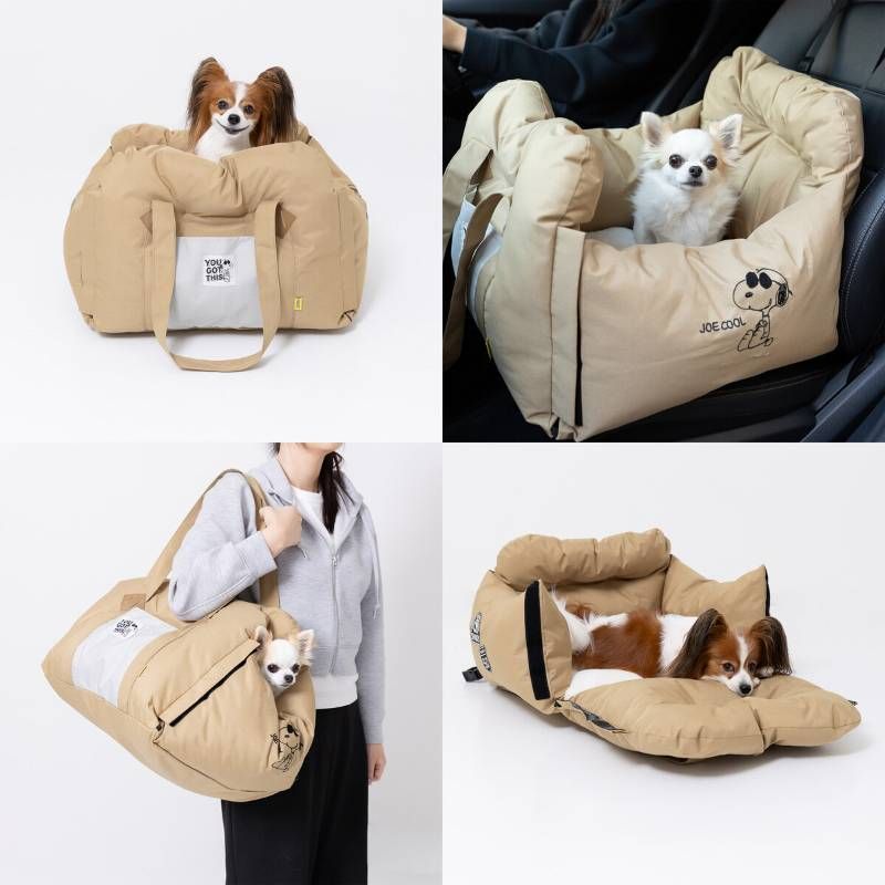 【新品】スヌーピー 3WAYドライブキャリー ベッド キャメル☆◎880◎